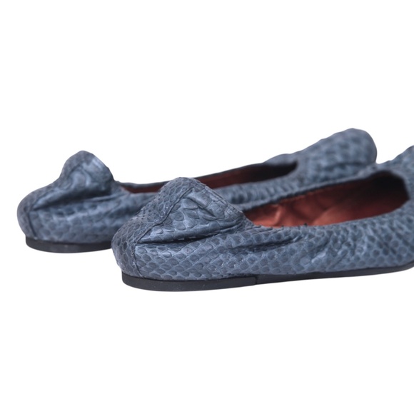 LANVIN Ballet Flats Blue Python Leather Stretch Slip On Flat Exotic Sz 37.5 - Picture 11 of 14